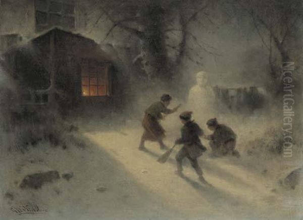 Building A Snowman Oil Painting by George Washington Nicholson