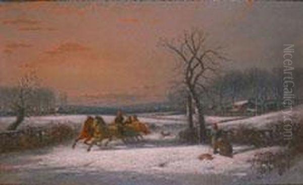 A Winter's Scene With Horses And Sled Oil Painting by George Washington Nicholson