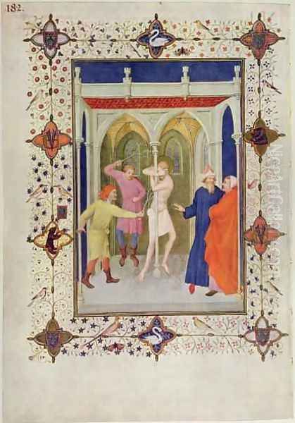 Hours of the Cross Tierce The Flagellation of Christ from the Tres Riches Heures du Duc de Berry Oil Painting by Jacquemart De Hesdin