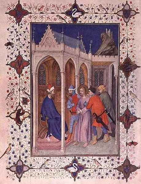 Hours of the Cross Prime Christ in front of Pilate from the Tres Riches Heures du Duc de Berry Oil Painting by Jacquemart De Hesdin