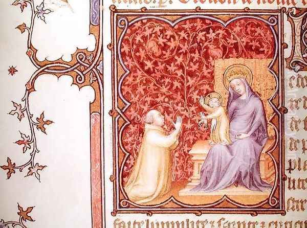 Jean de France 1340-1416 Duke of Berry Praying Before the Virgin and Child from Les Petites Heures de Duc de Berry Oil Painting by Jacquemart De Hesdin