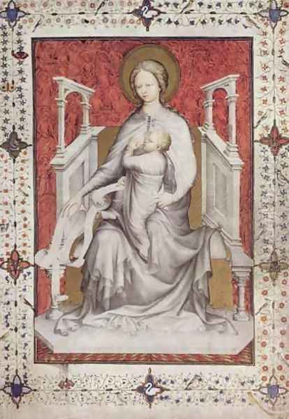 The Virgin suckling the infant Jesus French from the Tres Riches Heures du Duc de Berry Oil Painting by Jacquemart De Hesdin