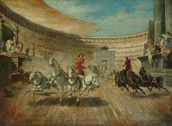 A Chariot Race At The Collesseum Oil Painting by Erskine E. Nicol