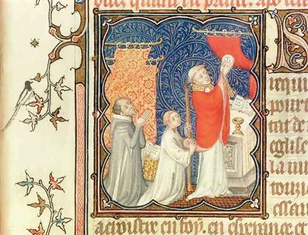 Jean de France 1340-1416 Duke of Berry Praying Before the Elevation of the Host from Les Petites Heures de Duc de Berry Oil Painting by Jacquemart De Hesdin