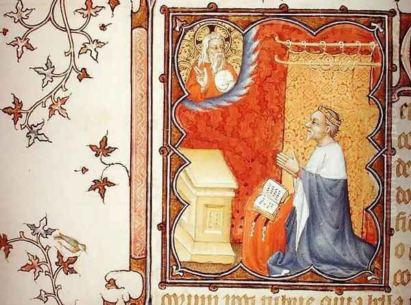 Jean de France 1340-1416 Duke of Berry Praying Before the Eternal Father from Les Petites Heures de Duc de Berry Oil Painting by Jacquemart De Hesdin