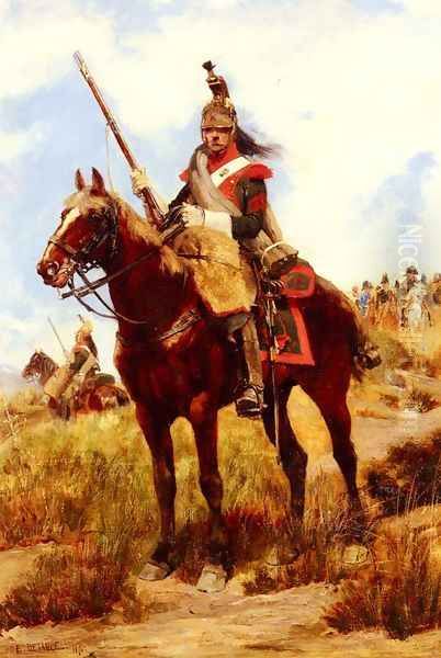 A Rank Soldier of the 12th Dragon Regiment en vedette Oil Painting by Jean Baptiste Edouard Detaille