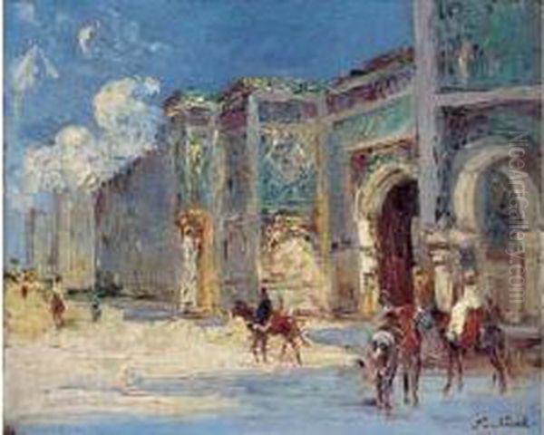 Devant Les Remparts De Meknes. Oil Painting by Francois Nicot