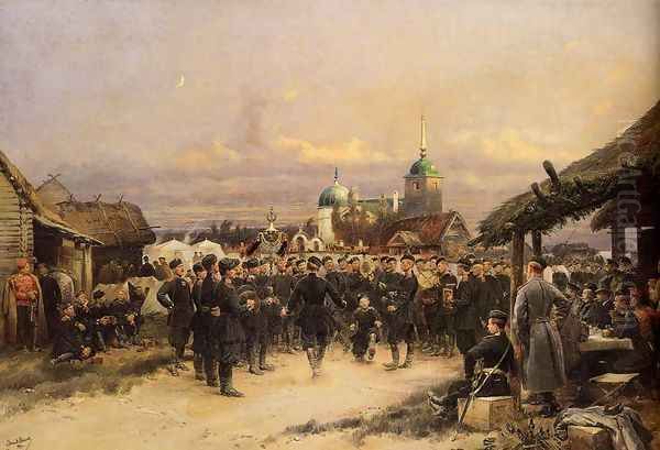 Chorus Of The Fourth Infantry Battalion At Tsarskoe Selo Oil Painting by Jean Baptiste Edouard Detaille