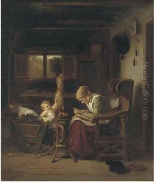 A Story For The Baby Oil Painting by August Heinrich Niedmann