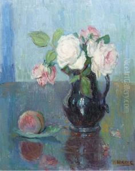 Roses In A Jug Oil Painting by Maurits Niekerk