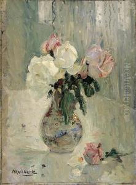 Roses In A Vase Oil Painting by Maurits Niekerk