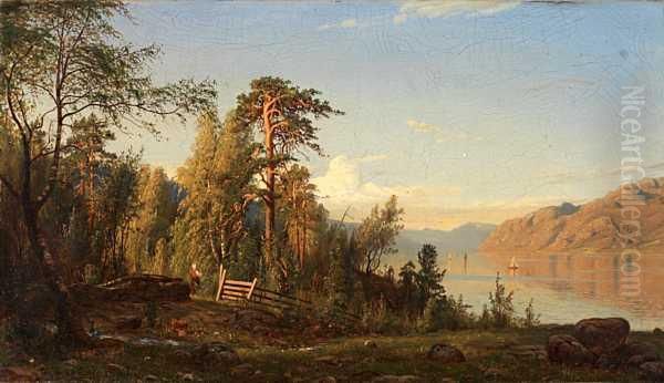 Fjordparti Oil Painting by Amaldus Clarin Nielsen