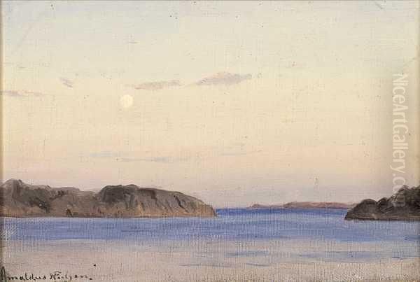 Fra Skjaergarden Ved Ny-hellesund Olje Pa Lerret Oil Painting by Amaldus Clarin Nielsen