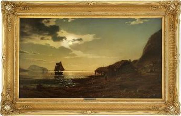 Kystlandskap Med Seilskute 1869 Oil Painting by Amaldus Clarin Nielsen