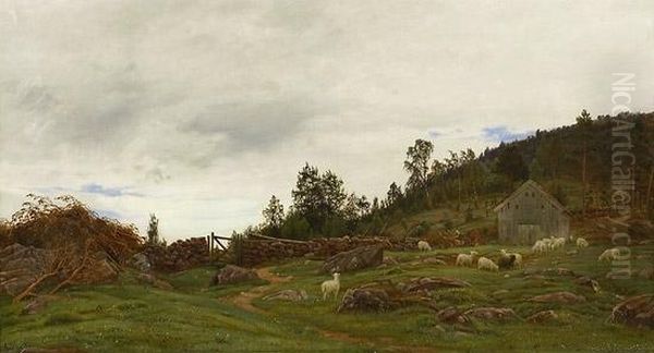 I Utmarken 1887 Oil Painting by Amaldus Clarin Nielsen