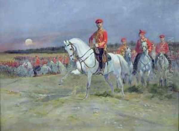 Tsarevich Nicolas 1894-1917 Reviewing the Troops Oil Painting by Jean Baptiste Edouard Detaille