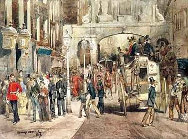 London Street Oil Painting by Jean Baptiste Edouard Detaille