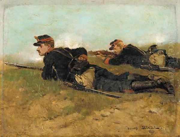 Soldiers in the field Oil Painting by Jean Baptiste Edouard Detaille