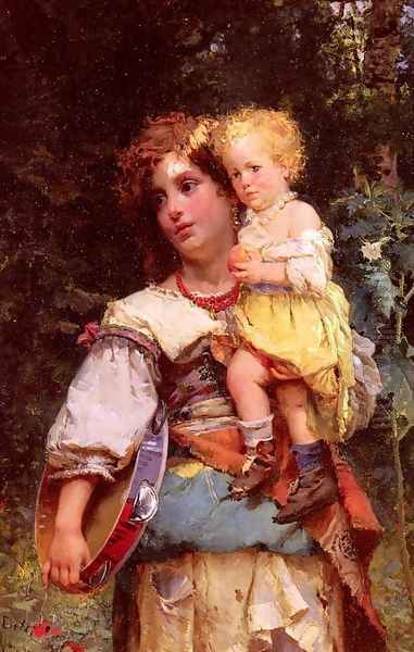 Gypsy Woman and Child Oil Painting by Cesare-Auguste Detti