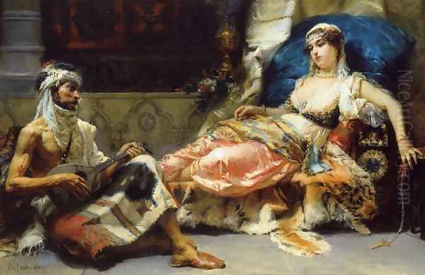 A Musical Interlude Oil Painting by Cesare-Auguste Detti