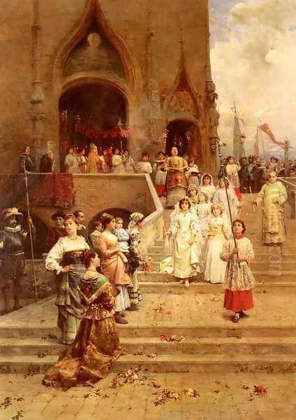 The Confirmation Procession Oil Painting by Cesare-Auguste Detti