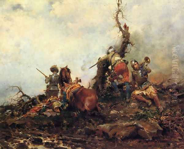 Sounding of the Horn Oil Painting by Cesare-Auguste Detti