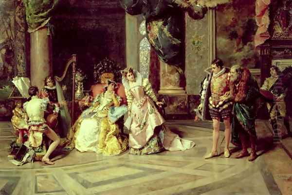 Galileo at the Court of Isabella 1878 Oil Painting by Cesare-Auguste Detti