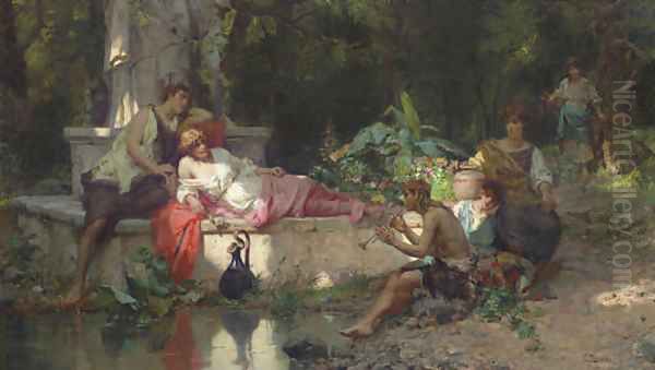 A Summer Idyll Oil Painting by Cesare-Auguste Detti