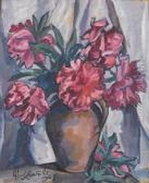 Scarlet Peonies Oil Painting by Paul Nietsche