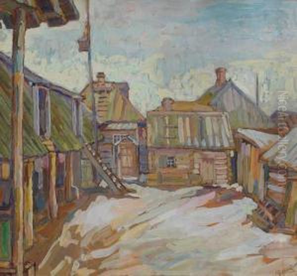 Farmyard In Snow Oil Painting by Paul Nietsche