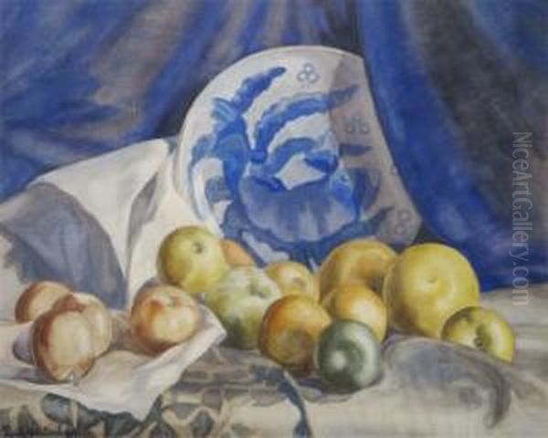 Still Life With Oriental Plate And Fruit Oil Painting by Paul Nietsche