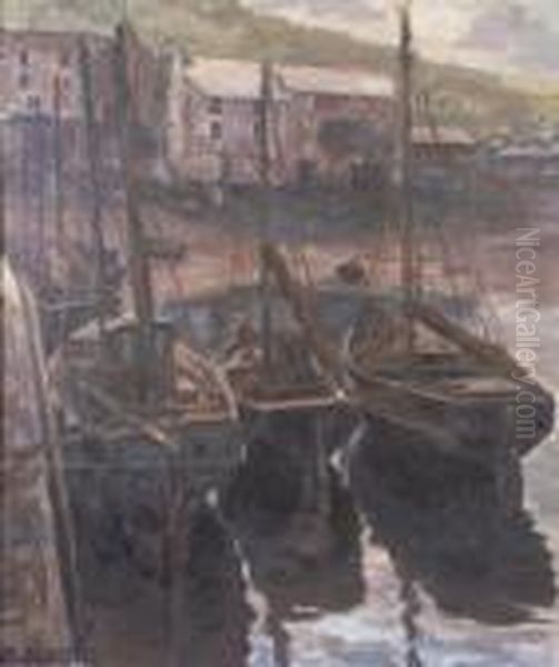 Boats In Harbour Oil Painting by Paul Nietsche