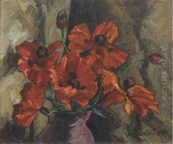 Red Poppies Oil Painting by Paul Nietsche