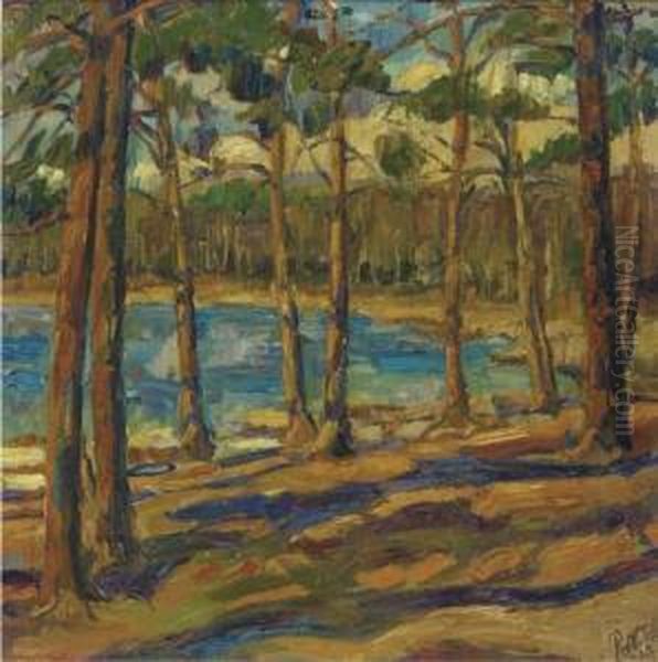 A Forest Lake Oil Painting by Paul Nietsche