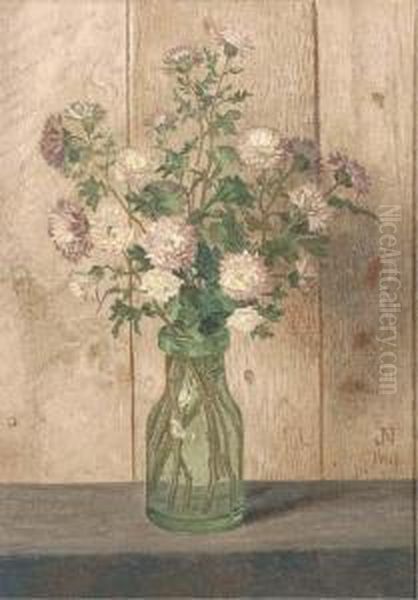 A Still Life With Flowers In A Glass Vase Oil Painting by Jaap Nieweg