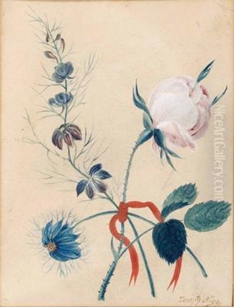 Blumenstudie Mit Rose Oil Painting by Joseph Nigg