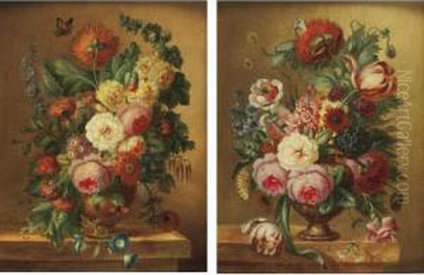 Still Life With Flowers: A Pair Of Paintings Oil Painting by Joseph Nigg