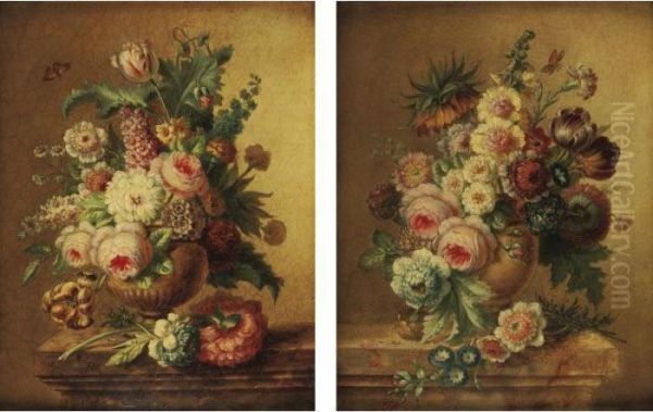 Still Life With Flowers: A Pair Of Paintings Oil Painting by Joseph Nigg