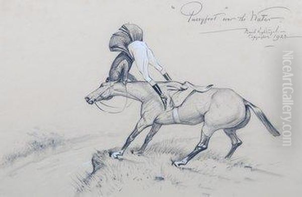 A Chalk And Pastel Drawing Of A Huntsman And Horse 