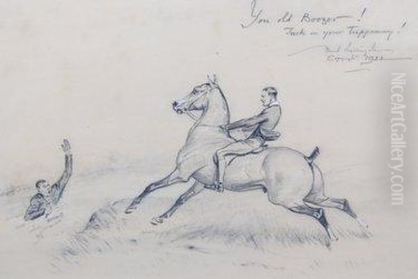 A Chalk And Pastel Drawing Of A 
Huntsman And Horse 