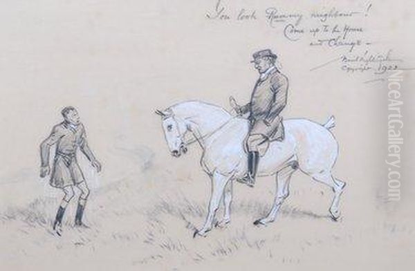 A Chalk And Pastel Drawing Of A 
Huntsman And Horse 