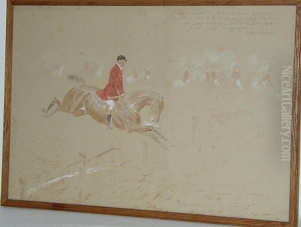 The Earl Of Lonsdale When Master Of The Quorn, Making His Big Jump At Gt. Dalby... Oil Painting by Basil Nightingale