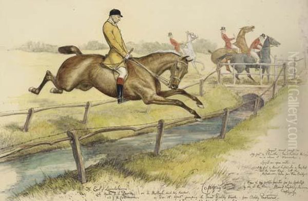 Lord Lonsdale Jumping The Great Dalby Brook Oil Painting by Basil Nightingale