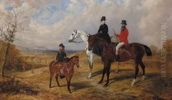 Miss Florence Nickalls With Her Parents Mr And Mrs Tom Nickalls Outhunting Oil Painting by Robert Nightingale