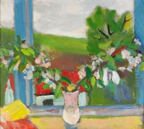 Blomsterstilleben I Fonsternisch Oil Painting by Nils Nilsson