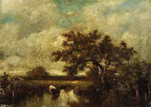 Trees in a Marsh Oil Painting by Jules Dupre