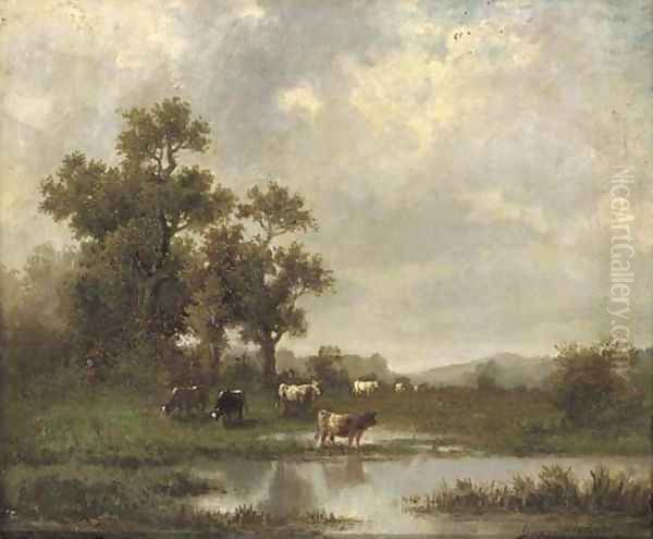 Cows in a meadow Oil Painting by Jules Dupre