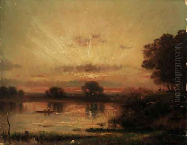 A river landscape at dusk Oil Painting by Jules Dupre