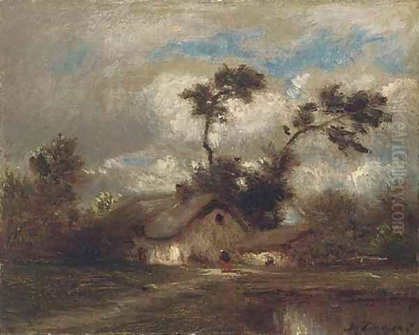 Beside a country cottage Oil Painting by Jules Dupre