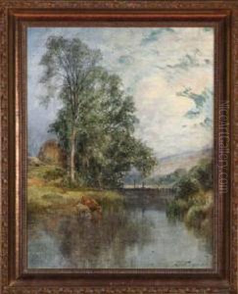 Cattle At A Riverbank - A Study For The Larger Work 